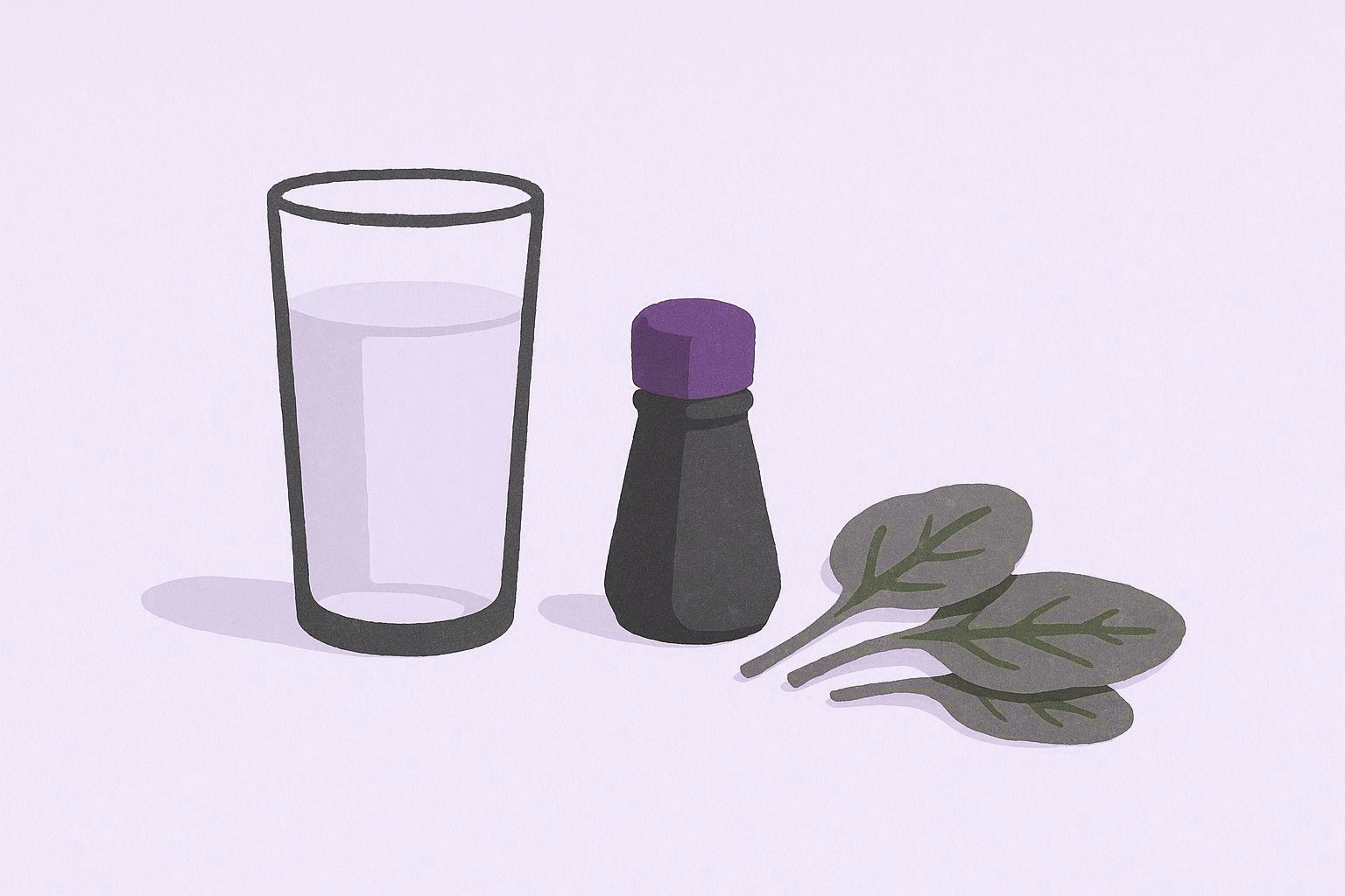 물 한 잔, 소금통, 시금치 잎